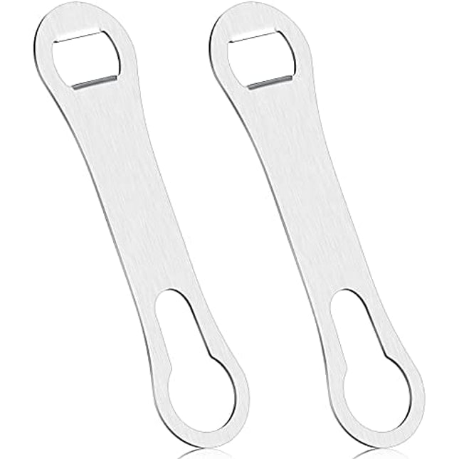 2 Pieces V Rod Bottle Opener and Pour Spout Remover Flat Metal Bar Speed Key Opener Stainless Steel Dog Bone Wine Bottle Opener for Bartenders Home Kitchen (Silver)
