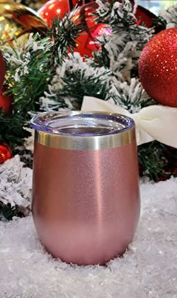 CHILLOUT LIFE Stainless Steel Wine Tumblers 2 Pack 12 oz - Double Wall Vacuum Insulated Wine Cups with Lids and Straws Set for Coffee, Wine, Cocktails (Rose Gold)