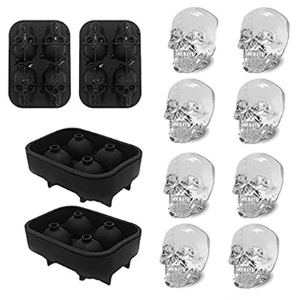 Small Whiskey Ice Ball Mold Skull, 2-Set 8 Small Sphere Ice Cube Molds,1.9x1.6 Inch Small Round Ice Cube Molds, Small Ice Cube Sphere, Small Sphere Ice Cubes, Food-Grade Easy Release Reusable Silicone