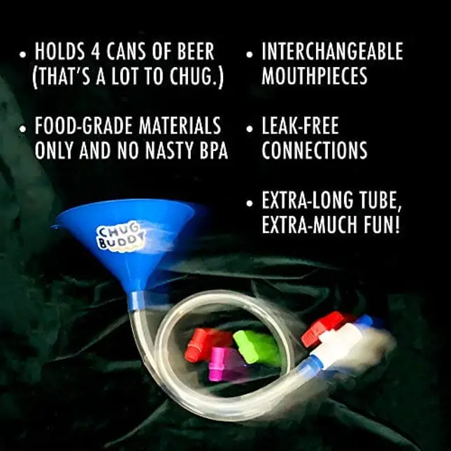 Chug Buddy Beer Bong, Beer Funnel with Hose, Drinking Funnel, Beer Bongzilla Funnel Bachelor Party Games, 4 Interchangeable Mouth Pieces, Long Funnel 3ft Tube, Beer Stick College Party, Drinking Games