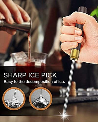 Stainless Steel Ice Pick with Safety Cover, Pick Tool for Breaking Ice, Non-slip Wooden Handle for Easy to Grip, 9 Inches Length