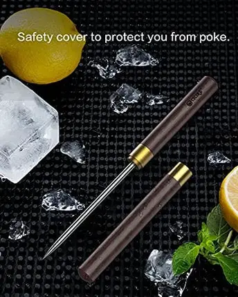 Stainless Steel Ice Pick with Safety Cover, Pick Tool for Breaking Ice, Non-slip Wooden Handle for Easy to Grip, 9 Inches Length