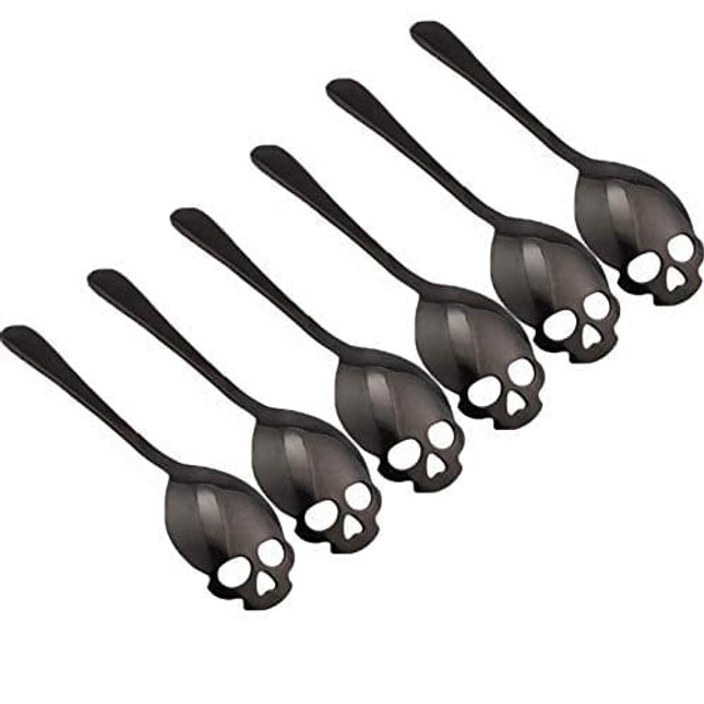 304 Stainless Steel Skull Sugar Spoon Dessert?Tea ?Coffee Stirring Spoon Set of 6 (Black) (Black)