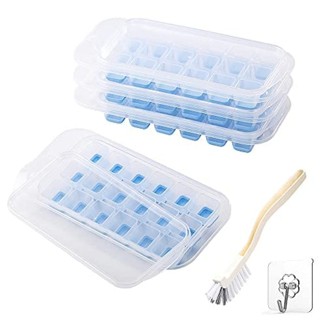 Cinmoo Ice Cube Tray 4Pack,Easy-Release Silicone& Flexible 18-Ice Cube Trays with Spill-Resistant Removable Lid, BPA Free, for Cocktail, Freezer, Stackable Ice Trays with Covers