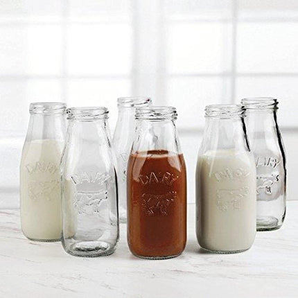 Circleware Country Milk Bottles Set of 6 Drinking Glasses Home and Kitchen Dairy Cow Glassware for Water, Juice, Beer, Bar Liquor Dining Beverage, Farmhouse Decor, 10.5 oz, Clear