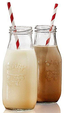 Circleware Country Milk Bottles Set of 6 Drinking Glasses Home and Kitchen Dairy Cow Glassware for Water, Juice, Beer, Bar Liquor Dining Beverage, Farmhouse Decor, 10.5 oz, Clear