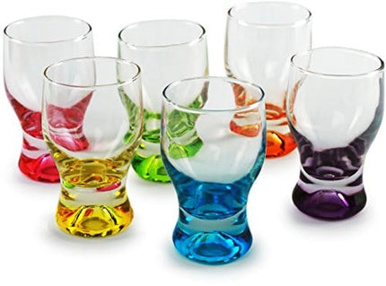 Circleware Shot, Set of 6, Heavy Base Glassware Drinking Whiskey Glass Cups for Vodka, Brandy, Bourbon & Liquor Beverage Dining Décor Gifts, 1.7 oz, Tipsy Colors