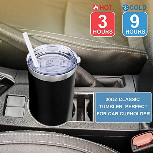 14 oz Travel Coffee Mug, 2 Pack Vacuum Insulated Coffee Travel Mug Spill  Proof with Lid and Straw, Reusable Coffee Tumbler for Keep Hot/Ice Coffee,Tea  and Beer, Car Thermos Cup Gift for