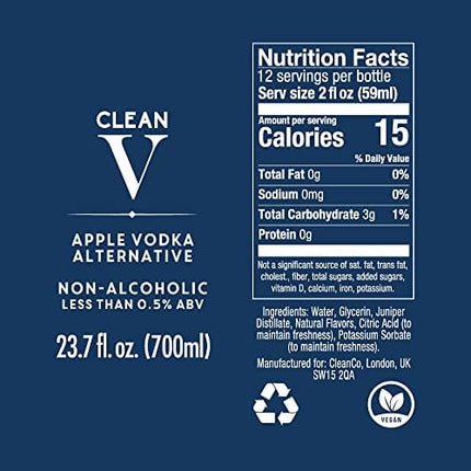 CleanCo Clean V - Non-Alcoholic, Low Calorie | No Sugar, No Sweeteners | Vodka Alternative | Vegan, Gluten-free, 70cl | Gift Set