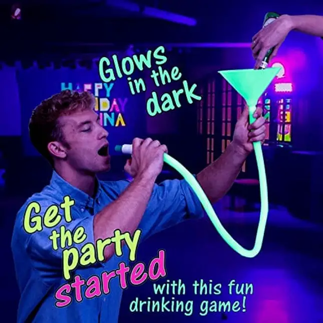 Club Fun Glow in the Dark Beer Bong with Flow Control Valve, Drinking Game, Party Accessory