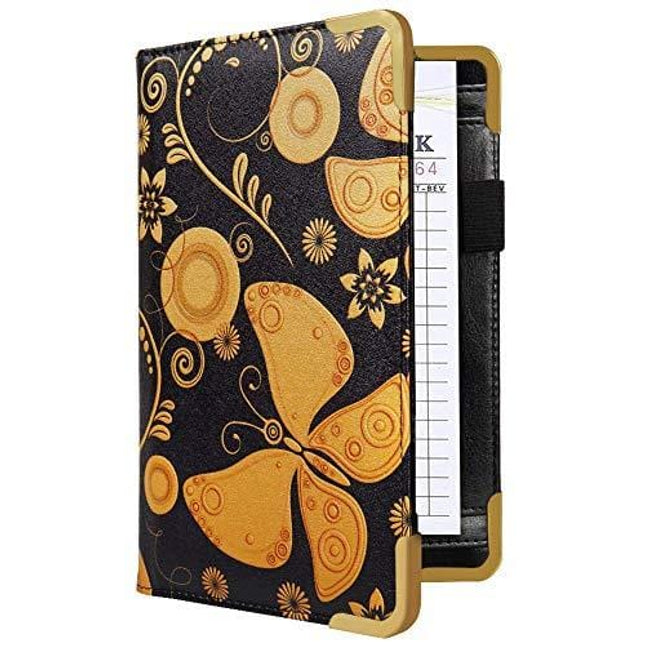 CoBak Server Book - Waitress Book Organizer with Zipper Pouch for Restaurant Waitstaff, 5 Large Pockets with Pen Holder, Butterfly