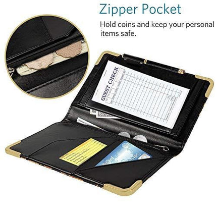 CoBak Server Book - Waitress Book Organizer with Zipper Pouch for Restaurant Waitstaff, 5 Large Pockets with Pen Holder, Butterfly