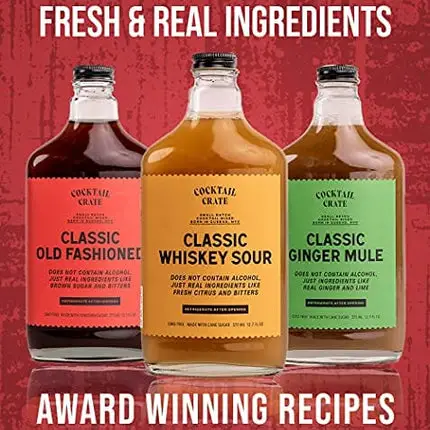 Cocktail Crate Premium Drink Mixer Variety Pack | Award Winning Craft Cocktail Mixers for True Connoisseurs | Premium Cocktail Syrup Creations with Aromatic Bitters, Demerara Sugar | 12oz - 3 pack
