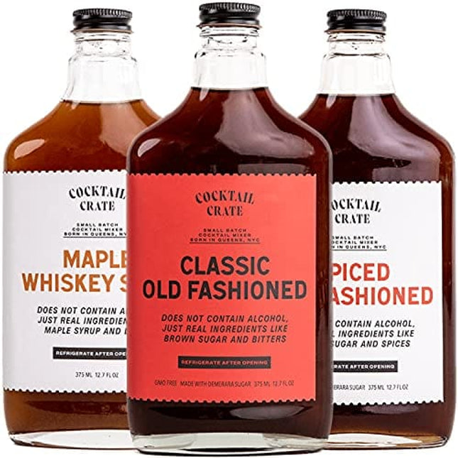 Cocktail Crate Whiskey Lover's 3 Pack Drink Mixers | Award-Winning Craft Cocktail Mixers - Premium Cocktail Syrup Handcrafted with Aromatic Bitters & Demerara Sugar | 12oz - 3 pack