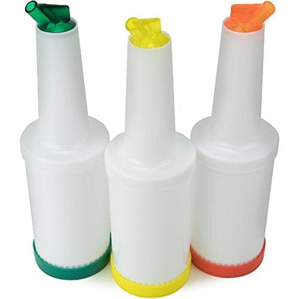 3-pack of Colorful Juice Pouring Spout Bottle Containers – Mix, Pour, Store, Plastic Barware by Cocktailor (Paradise, Yellow/Orange/Green)