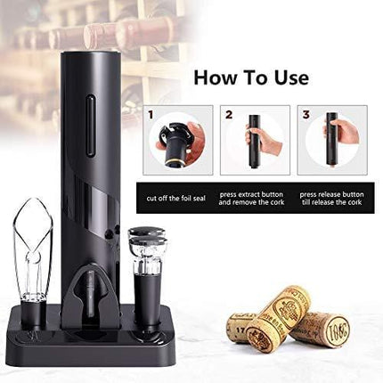 COKUNST Electric Wine Opener Set, Battery Operated Wine Bottle Corkscrew Opener with Foil Cutter, Wine Aerator Pourer, Vacuum Stoppers, Reusable Wine Bottle Openers with Accessories for Kitchen Party