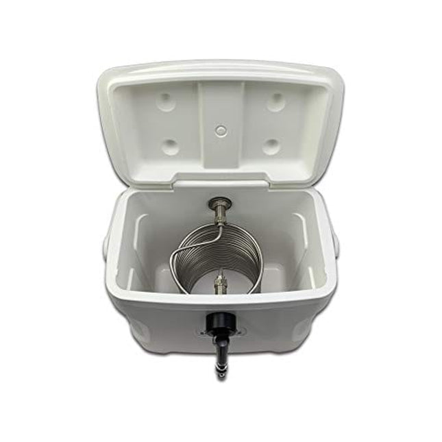 Coldbreak - CBJB30QT1T Jockey Box, 1 Tap, Stainless Pass Through, 30 Quart Cooler, 50' Coil, Stainless Steel Shanks, Includes Stainless Faucet, White (1T30MPT)