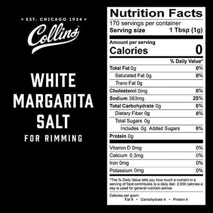 Collins White Margarita Salt Rimmer for Cocktails | Glass Rimming Salt for Margarita, Bloody Mary, Manhattan Drinks, 6oz