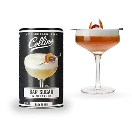 Collins Bar Sugar with Foamer | Create Foam Cocktails and Enhance Texture in Drinks with Cocktail Foaming Agent, Easy Eggwhite Style Drinks, 16oz