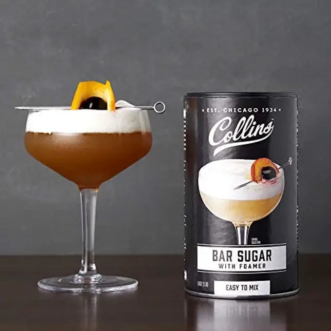 Collins Bar Sugar with Foamer | Create Foam Cocktails and Enhance Texture in Drinks with Cocktail Foaming Agent, Easy Eggwhite Style Drinks, 16oz