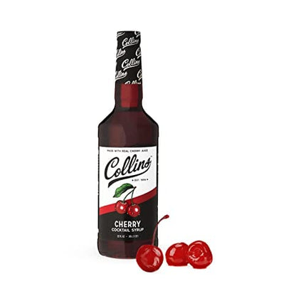 Collins Cherry Syrup, Cherry Simple Syrup, Real Sugar Cocktail Syrups, Soda Water Flavors, Cocktail Mixers, 32 Ounces, Set of 1