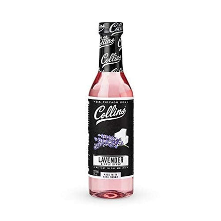 Collins Lavender Syrup, Lavender Simple Syrup, Real Sugar Cocktail Syrups, Soda Water Flavors, Cocktail Mixers, 12.7 Ounces, Set of 1