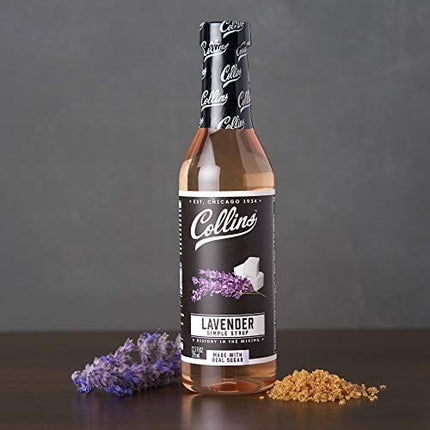 Collins Lavender Syrup, Lavender Simple Syrup, Real Sugar Cocktail Syrups, Soda Water Flavors, Cocktail Mixers, 12.7 Ounces, Set of 1