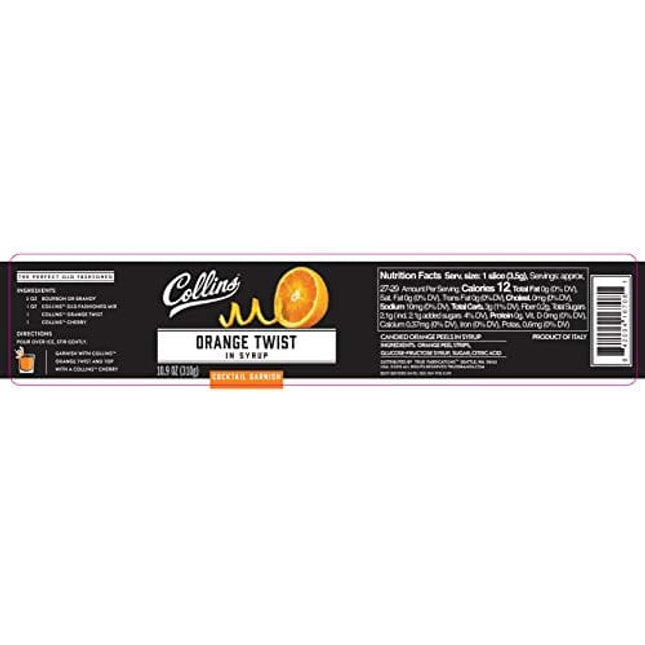 Collins 10 oz. Orange Twist in Syrup Garnishes, 10.9 Ounce (Pack of 1), Black