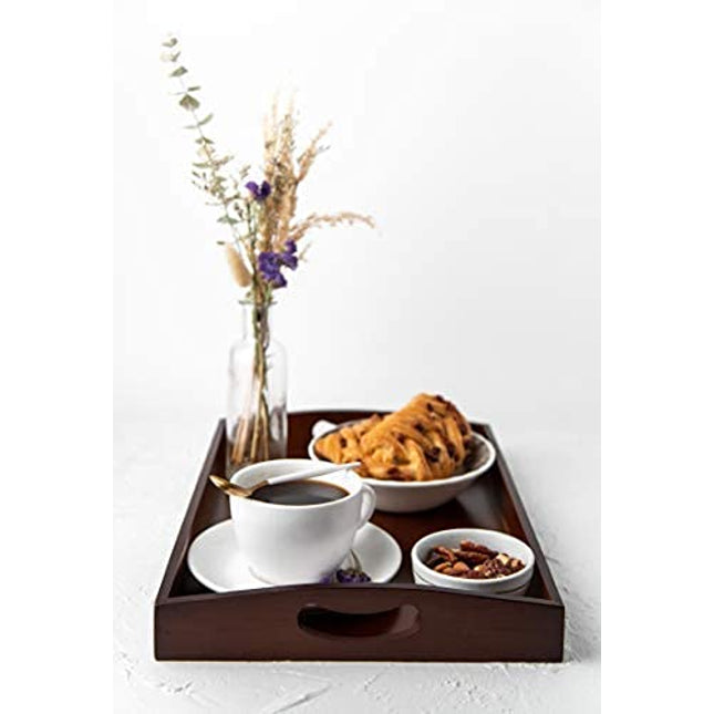 Bamboo Serving Trays with Handle – Set of 3 Wooden Trays That Nest – Large, Medium and Small Tray for Food, Ottoman Décor & More – Bamboo Trays for Breakfast - Brown