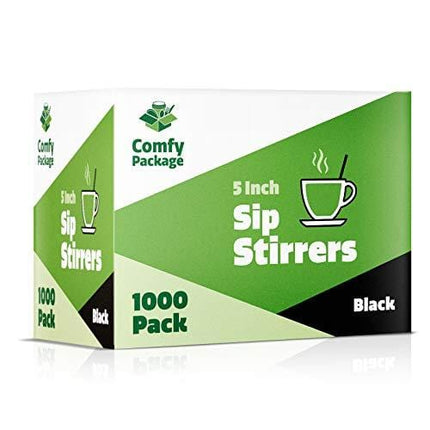 [1000 Bulk Pack] 5 Inch Plastic Sip Stirrers/Straws - Disposable Stir Sticks for Coffee & Cocktail - Black