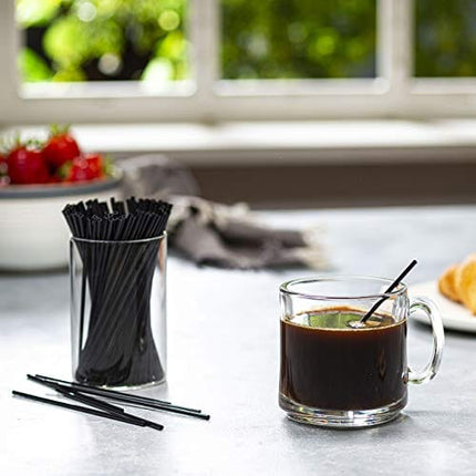 [1000 Bulk Pack] 5 Inch Plastic Sip Stirrers/Straws - Disposable Stir Sticks for Coffee & Cocktail - Black