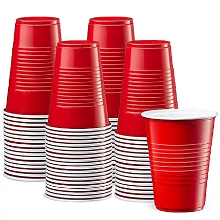 Disposable Party Plastic Cups [50 Pack - 9 oz.] Red Drinking Cups