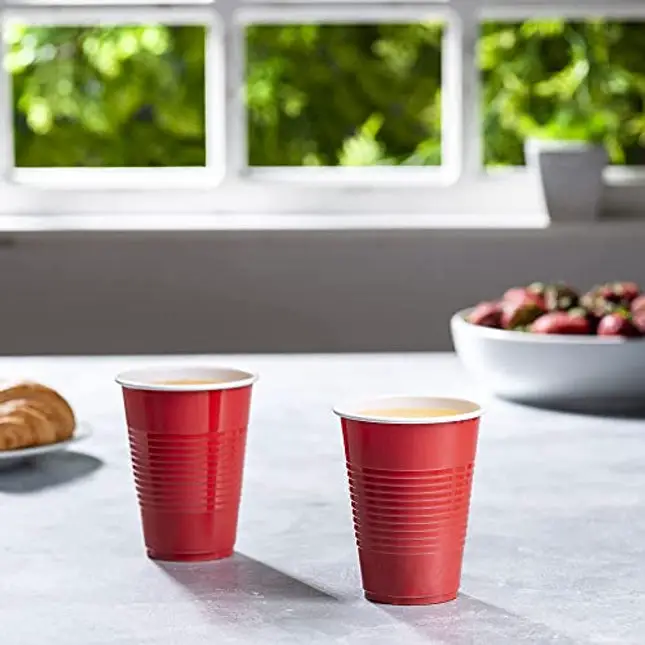 Disposable Party Plastic Cups [50 Pack - 9 oz.] Red Drinking Cups