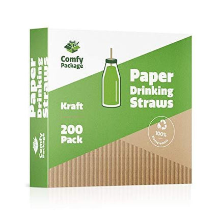Kraft Paper Drinking Straws [200 Pack] 100% Biodegradable & Ink-free