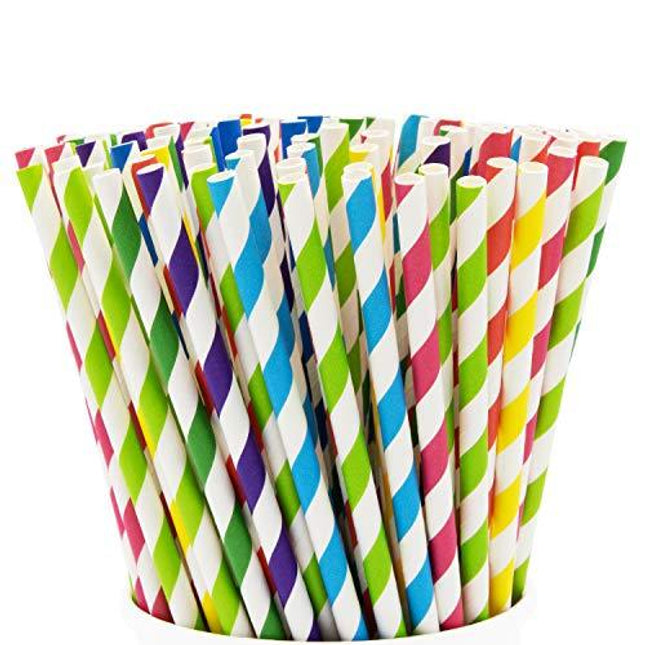 Paper Drinking Straws [200 Pack] 100% Biodegradable - Assorted Colors