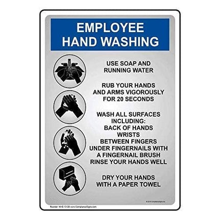 ComplianceSigns.com Employee Hand Washing Sign, 10x7 inch Plastic for Handwashing
