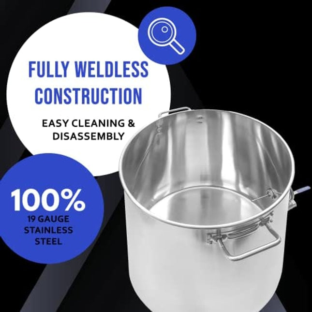 CONCORD Stainless Steel Home Brew Kettle Stock Pot (Weldless Fittings) (60 QT/ 15 Gal)
