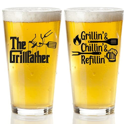 Funny Beer Glass Set For Men - Humorous Fathers Day Gift For Men - Best Dad Or Stepdad Gift for Summer Grilling, Valentines Day, Birthday, Christmas - Beer Glass Grill Accessories