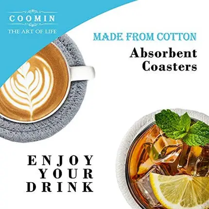 Absorbent Drink Coasters Handmade Braided Drink Coasters, Super Absorbent Heat-Resistant Coasters for Drinks Great Housewarming Gift (Dark Grey, Light Grey, Beige, 6)