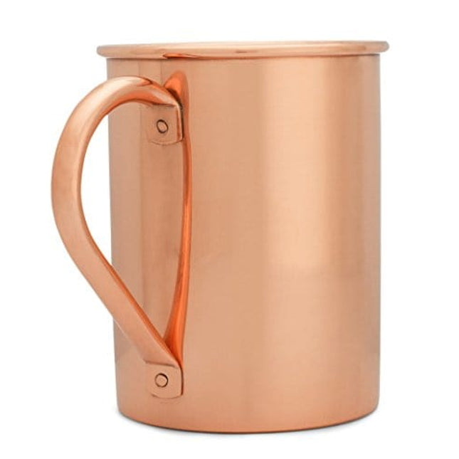 Copper Mules Moscow Mule PURE Copper Mug Handcrafted of 100% Pure THICK Copper - Straight Smooth Finish - RAW Copper Interior - Authentic and Strong Riveted Handle - Holds 16 ounces