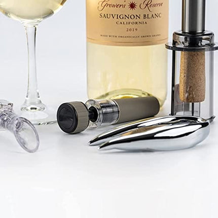 Cork Genius Wine Opener Set (4-Piece) with Wine Accessories - Includes Air Pump Bottle Opener, Bottle-Top Aerator, Wine Foil Cutter, and Vacuum Seal Wine Stopper - Premium Stainless Steel Materials