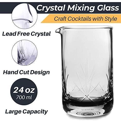 Cork & Mill Bicchiere da cocktail in vetro vecchio stile, grande mixer da cocktail in cristallo da 680 ml, per baristi e mixologi, accessori da bar da 9 pezzi, set da cocktail Cork & Mill Bicchiere da cocktail in vetro vecchio stile, grande mixer da cocktail in cristallo da 680 ml, per baristi e mixologi, accessori da bar da 9 pezzi, set da cocktail