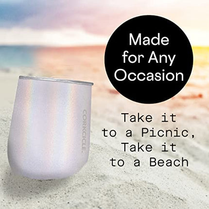 Corkcicle Stemless Wine Glass Tumbler with Lid, Insulated Travel Cup,Perfect for Mother's Day, Sparkle Unicorn Magic, 12 oz