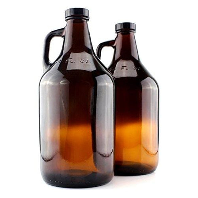 Amber Glass Growler Jugs 64-Ounce/Half Gallon (2-Pack) w/Black Phenolic Lids, Great for Kombucha, Home Brew, Distilled Water, Cider & More
