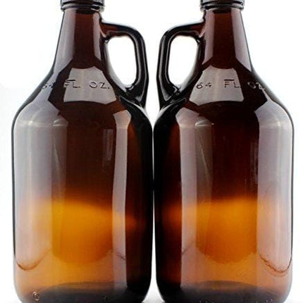 Amber Glass Growler Jugs 64-Ounce/Half Gallon (2-Pack) w/Black Phenolic Lids, Great for Kombucha, Home Brew, Distilled Water, Cider & More