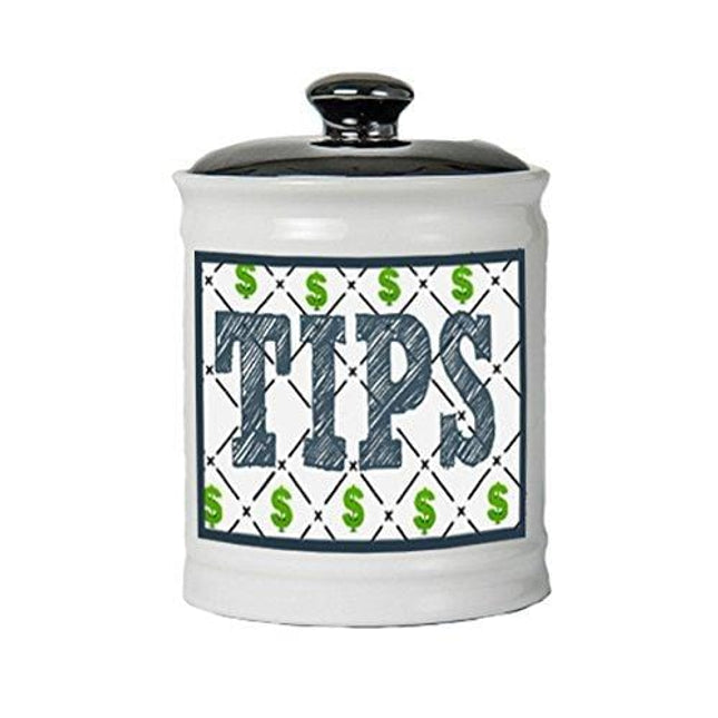 Cottage Creek Piggy Bank, Tip Jar Round Ceramic Tips Piggy Bank / Tip Money Coin Bank [White]