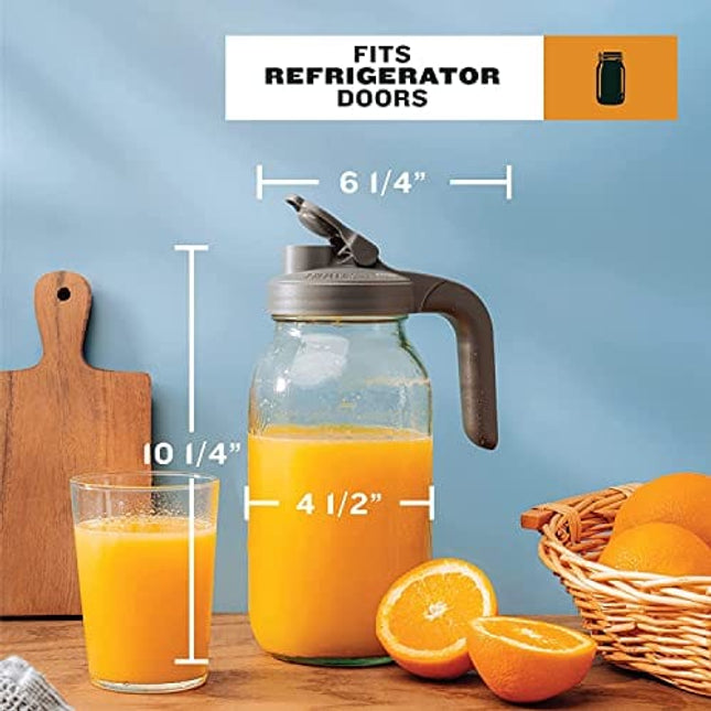 County Line Kitchen Glass Mason Jar Pitcher with Lid - Wide Mouth, 2 Quart (64 oz / 1.9 Liter) - Heavy Duty, Leak Proof - Sun & Iced Tea, Cold Brew Coffee, Flavored Water & More