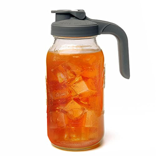 County Line Kitchen Glass Mason Jar Pitcher with Lid - Wide Mouth, 2 Quart (64 oz / 1.9 Liter) - Heavy Duty, Leak Proof - Sun & Iced Tea, Cold Brew Coffee, Flavored Water & More