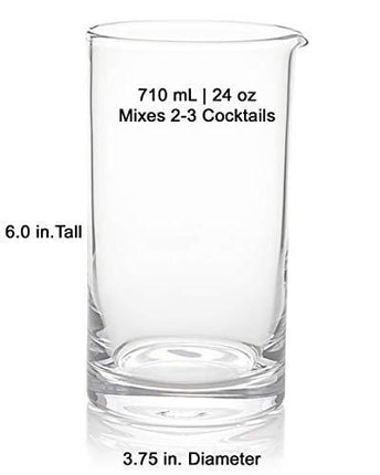 Crystal Cocktail Mixing Glass by Craft Connections. 6 Pc Set 24oz 710ml Bar Pitcher Thick Bottom, Stainless Bar Spoon & Muddler, Strainer, Garnish Picks, Jigger & Recipes. Professional Set, Great Gift