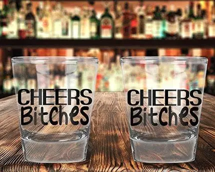 Cheers Bitches - Funny Birthday or Bachelor/Bachelorette - 1.75 OZ Shot Glass (2)